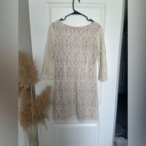 Lace-overlay sheath dress